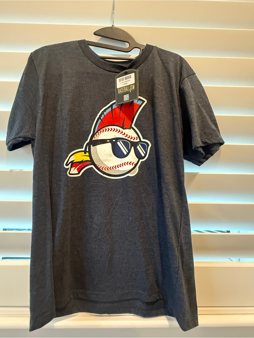 Kids Large Baseballism Baseball Graphic Tee - Navy with Cool Baseball Print